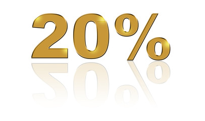 20% in goldener Schrift auf weißem Hintergrund mit Spiegelung