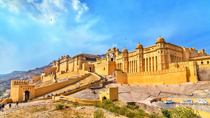 Fototapeta na wymiar View of Amer Fort in Jaipur. A major tourist attraction in Rajasthan, India