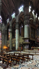 Fototapeta premium Milan, Italy - Intrior of Cathedral of St. Mary Nascente - Duomo Santa Maria Nascente di Milano at Piazza del Duomo - Cathedral Square
