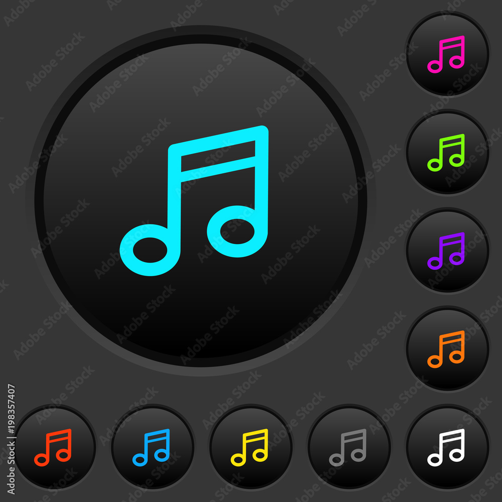 Poster music note dark push buttons with color icons