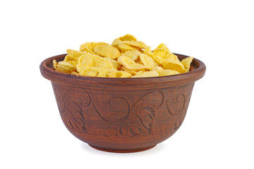 Ceramic bowl filled with corn flakes