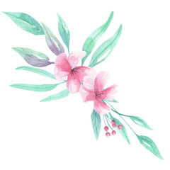 Pink Teal Watercolor Flower Bouquet 