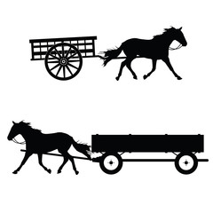 horse with carriage vector silhouette