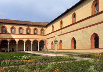 Fototapeta premium Italy, Milan historic quarter - inner yard of the Castello Sforzesco castle