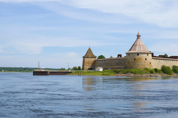 Oreshek fortress on the Neva on a sunny August day. Shlisselburg, Russia
