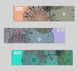 Ethnic banners template with floral Mandala ornament.