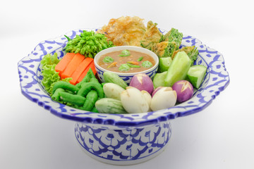 Thai food num - prik - kapi with vegetable.