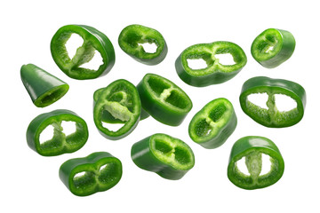 Sliced green chile peppers, paths