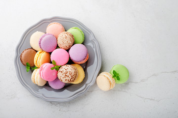Sweet and colourful french macaroons.