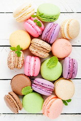 Sweet and colourful french macaroons.