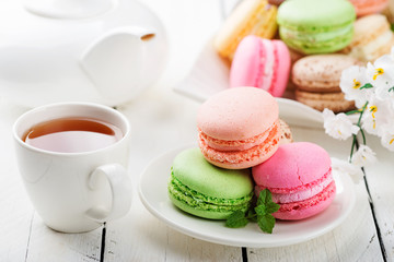 Sweet and colourful french macaroons.