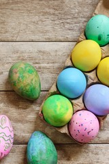 Colorful Handmade easter Eggs decorated by kids