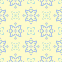 Fototapeta na wymiar Seamless background with floral pattern. Beige background with light blue and green flower elements