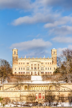 Albrechtsberg Castle in Dresden in winter