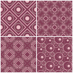 Set of violet seamless backgrounds with geometric patterns