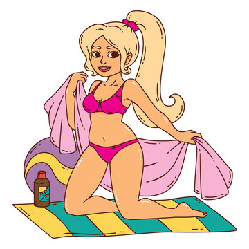 Beautiful hot girl in bikini on a beach.