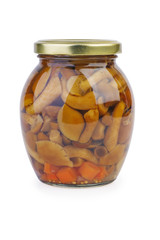 Glass jar with marinated honey agarics