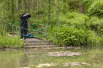 Photographe devant le bassin des nymphéas