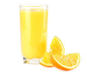 orange juice with orange isolated on white background. juice in glass