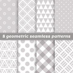 Set of 8 geometric seamless vector patterns with different shapes