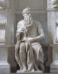 Rome, August 2012. Michelangelo's sculpture "Moses" with canons of the covenant is in the church of San Pietro in Vincoli.