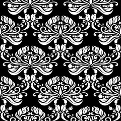 White floral seamless pattern on black background