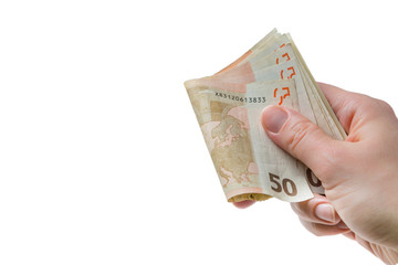 Hands holding euro bills