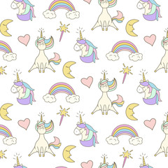 Cute seamless pattern with unicorns.