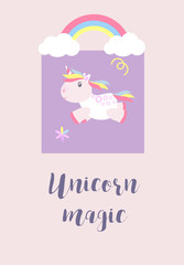 Cute unicorn cards magic baby vector