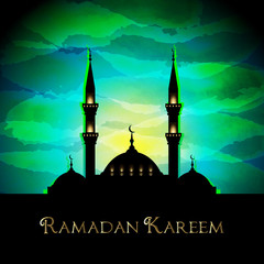 Ramadan Kareem background with mosque silhouette