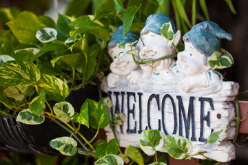 Welcome sign in the garden
