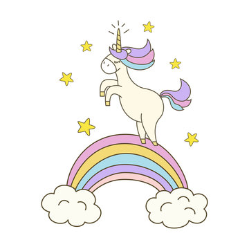 Illustration  with cute unicorn on white background.