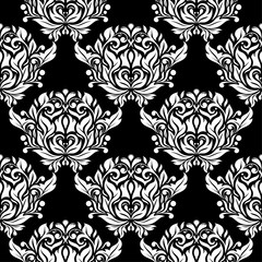 White floral seamless pattern on black background