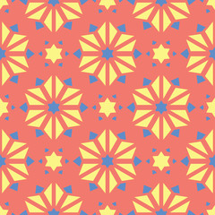Floral red seamless pattern. Bright colored background with yellow and blue flower elements