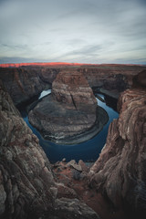 Famous rock formation of Horseshoe Bend with blue colorado river in Havasu area near Page, Arizona USA