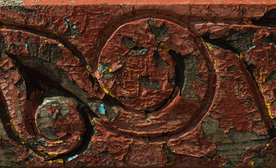 Old wooden background with a pattern, worn, painted with paint very old, woodcarving, medieval,...