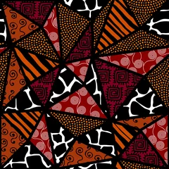Deurstickers Etnische stijl Etnisch boho naadloos patroon in Afrikaanse stijl op zwarte achtergrond. Tribale kunst afdrukken. Patchwork-stijl. Vector afbeelding.