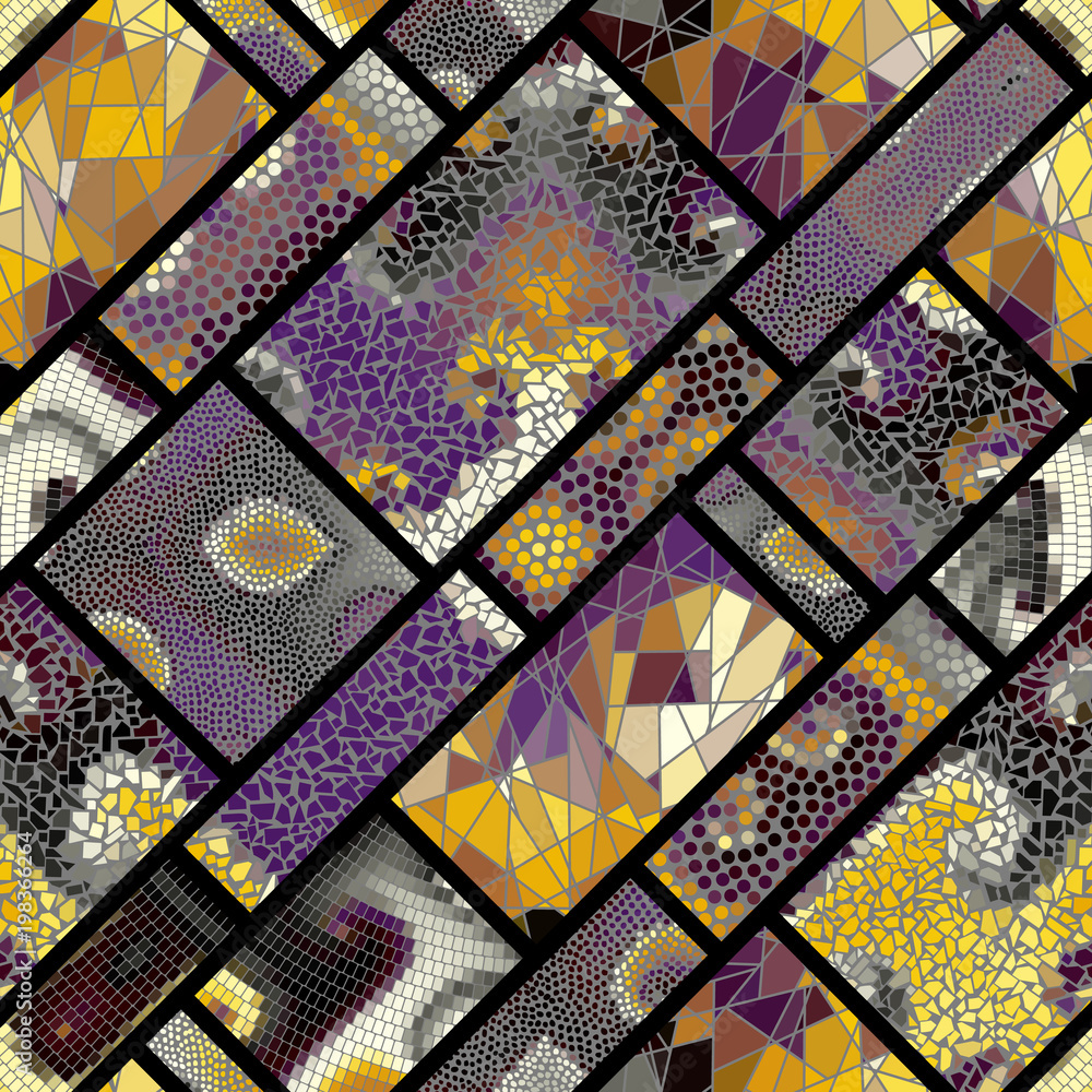 Poster seamless background pattern. mosaic art pattern of rectangles of different tile textures. vector ima