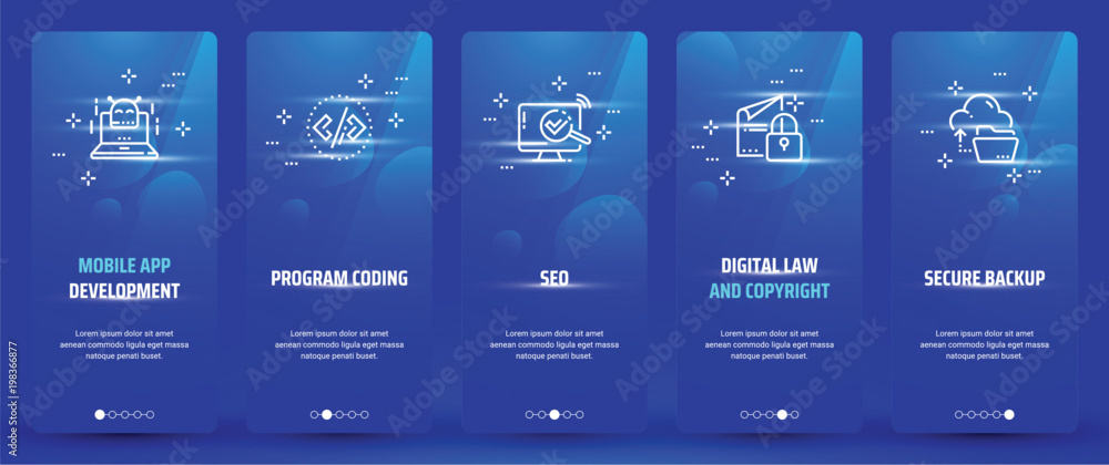 Poster mobile app development , program coding, seo, digital law and copyright, secure backup vertical card