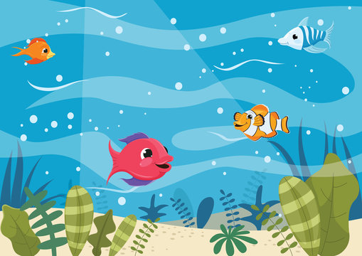 Vector Illustration Of Cartoon Fishes