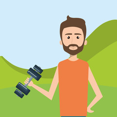 man weight lifting in the field