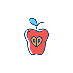 Apple icon, Red apple isolated fruit. Hipster flat emblem, Vector thin line art design