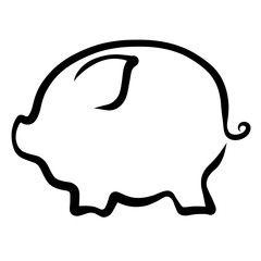 A round pig drawn in a black line