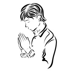 Praying young man, sketch, religion