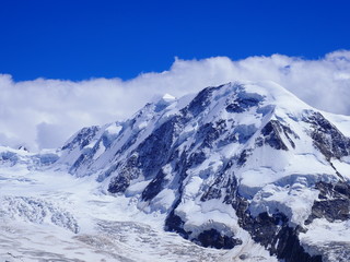 Fototapeta na wymiar Lyskamm at Monte Rosa massif, landscape of swiss alpine mountain range and glacier in Alps, SWITZERLAND, from Gornergrat