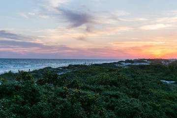 Fototapeta na wymiar Watercolor beach Florida sunset