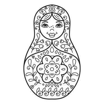recommend clip art: Russian traditional nested doll (matryoshka). Black and White Illustration. Template for style design.  