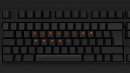 Close Up of Illuminated Glowing Keys on a Black Keyboard Spelling Election Fraud 3d illustration 