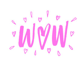 Wow lettering hearts illustration Valentines day