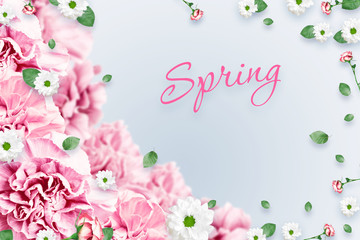 Purple carnation in a male hand on a white background, isolate. Close-up. Copy the space